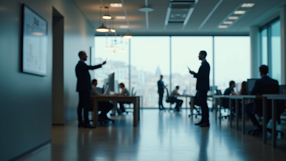 Wide angle view of a modern office with AR technology in use