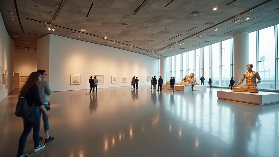 Eye-level view of a modern museum with AR navigation