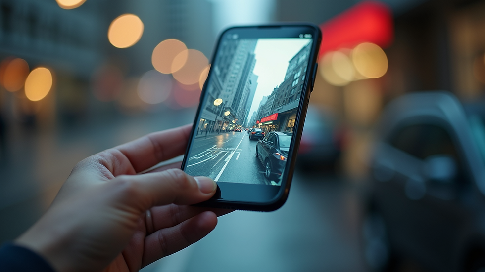 Close-up view of a smartphone showing augmented reality navigation