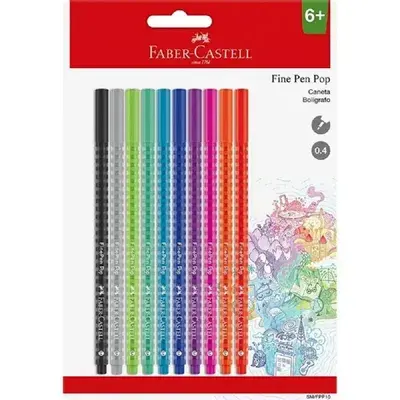 Caneta Hidrográfica Fine Pen Pop 0.4mm 10 Cores Sortidas- Faber Castell