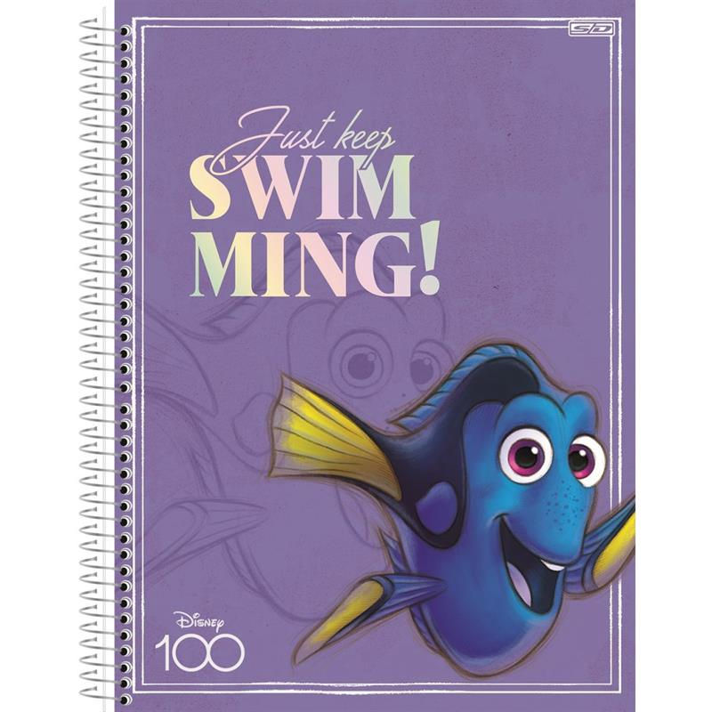 Caderno 10x1 Capa Dura Disney 100 anos -160 Folhas - Swim Ming! - Sd Inovacoes