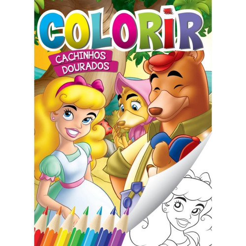 Kit Livro Infantil Para Colorir Cachinhos Dourados 1 Giz De Cera
