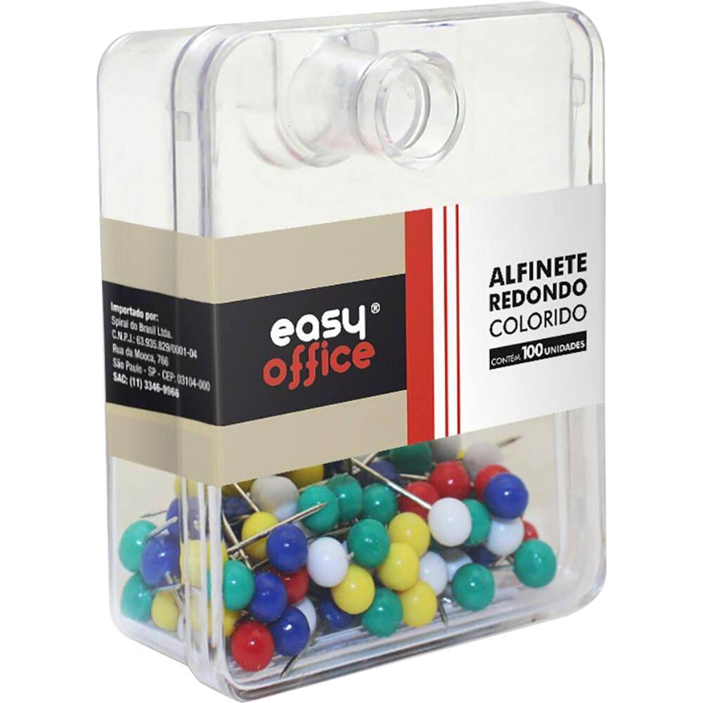 Alfinete para mapa tipo redondo colorido Easy Office CX 100 UN