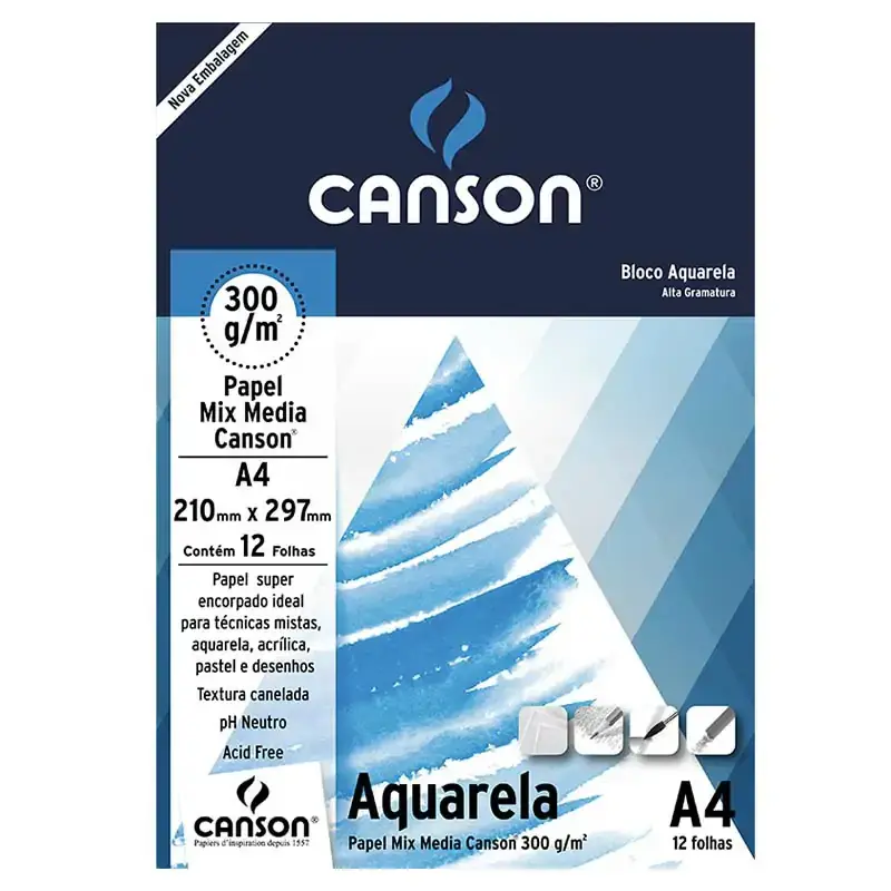 Bloco para Desenho Aquarela A4 300 g 12 fls. Branco - Canson