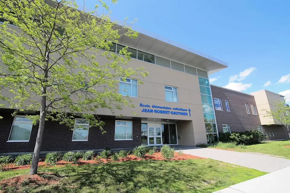 Interior painting project at École Élémentaire Catholique Jean-Robert-Gauthier in Nepean, featuring refreshed school corridors, gymnasium ceiling and walls, classrooms, library spaces, entrance areas, painted accent walls, doors, frames, trims, and clean professional finishes.