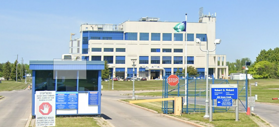 Exterior view of the Robert O. Pickard Environmental Centre in Ottawa, a major wastewater treatment facility with industrial service areas and environmental infrastructure.