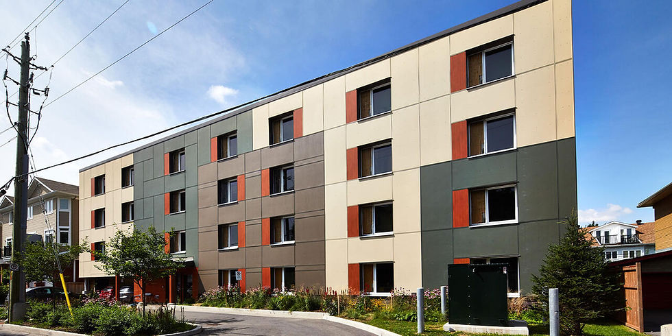 Exterior view of Salus Clementine, a four-storey affordable supportive housing building on Clementine Boulevard in Ottawa.