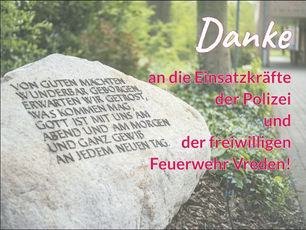 Foto, Stein mit Spruch "Von guten Mächten", zusätzlich DANKE an die Einsatzkräfte