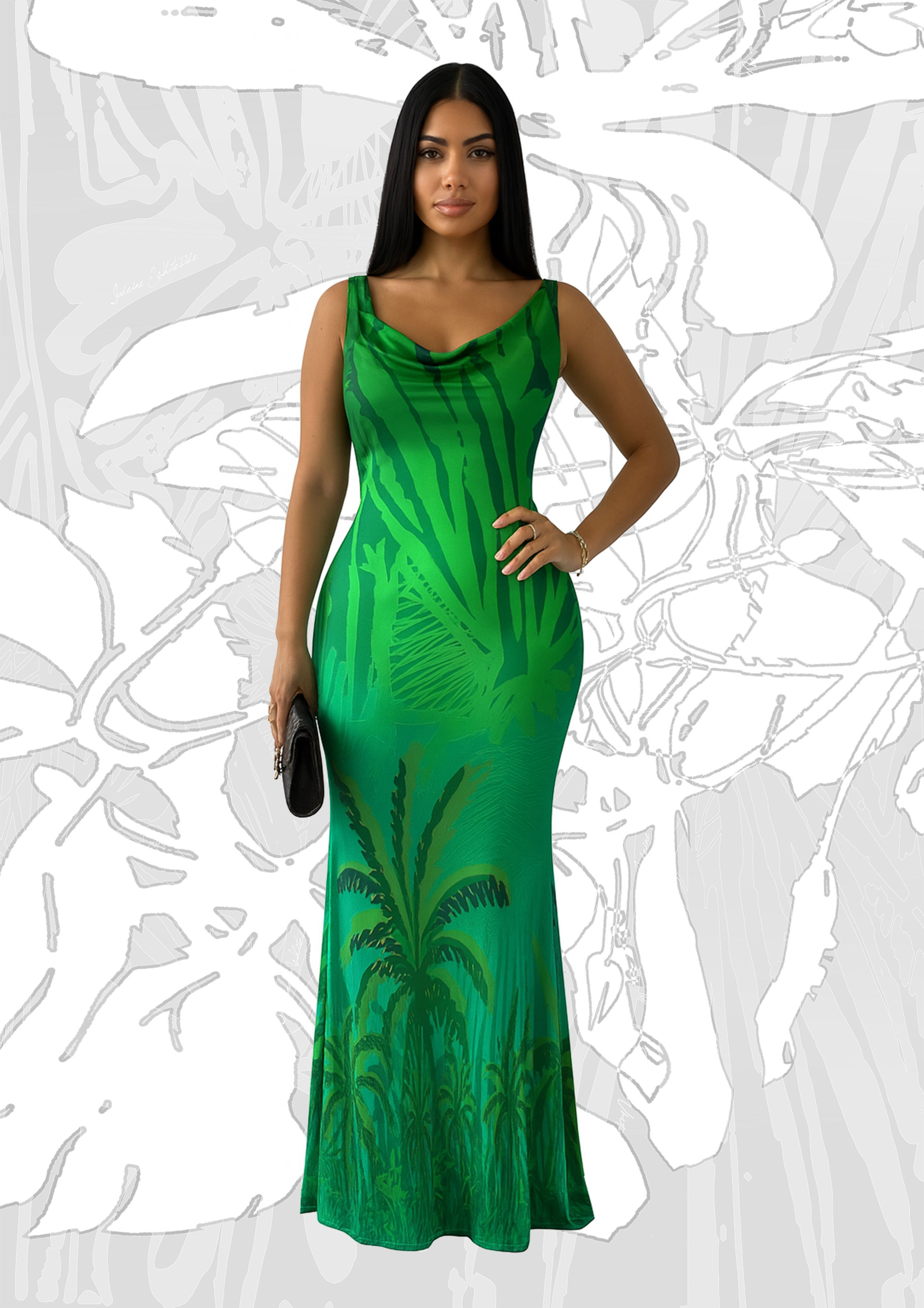 Cowl Neck Evening Dress