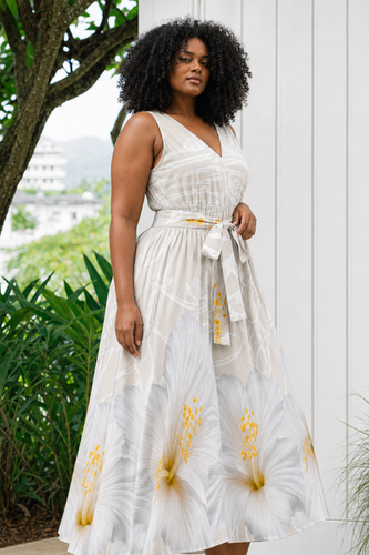 Ivory Hibiscus V-Neck Dress