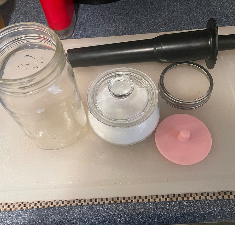 Jar, salt, pounder, fermentation lid