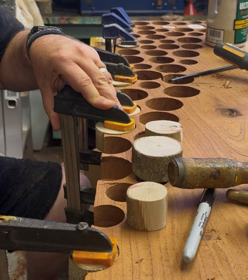Initial brief for coffee table was timber inserts on one side of a epoxy resin river table.