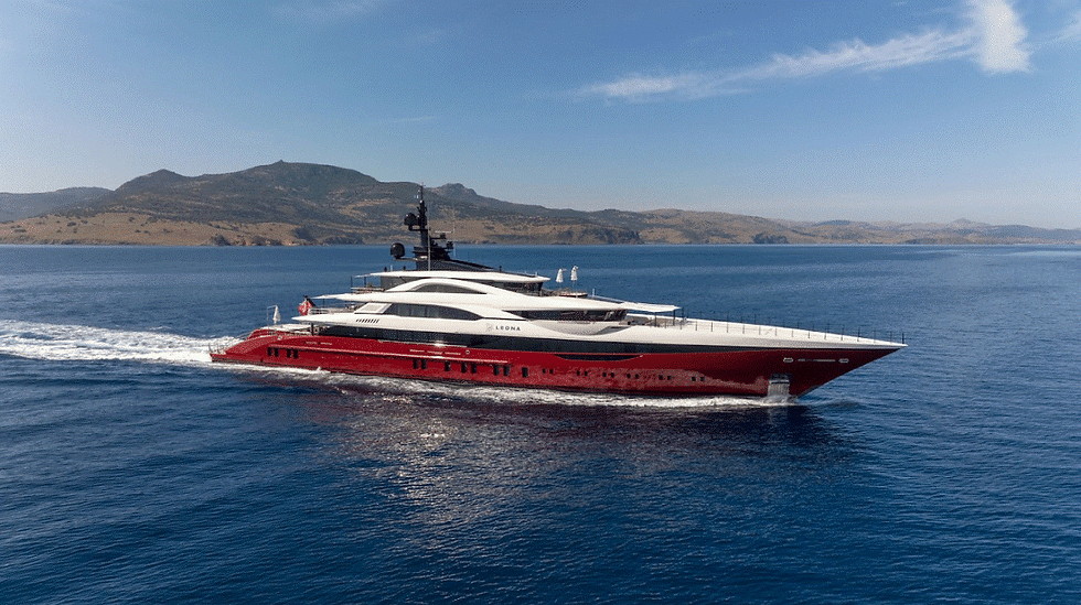 Superyacht Leona with striking red hull