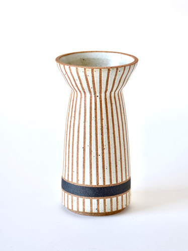 Striped Flared Vase in Charcoal | Joan Laidig Ceramics