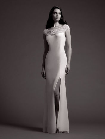 woman in beaded wedding gown