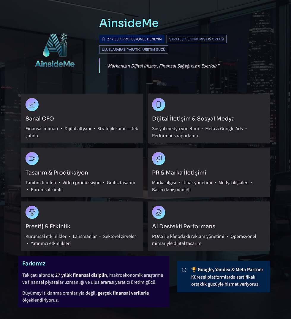 AinsideMe hizmetleri ve finansal strateji hizmet seçenekleri.