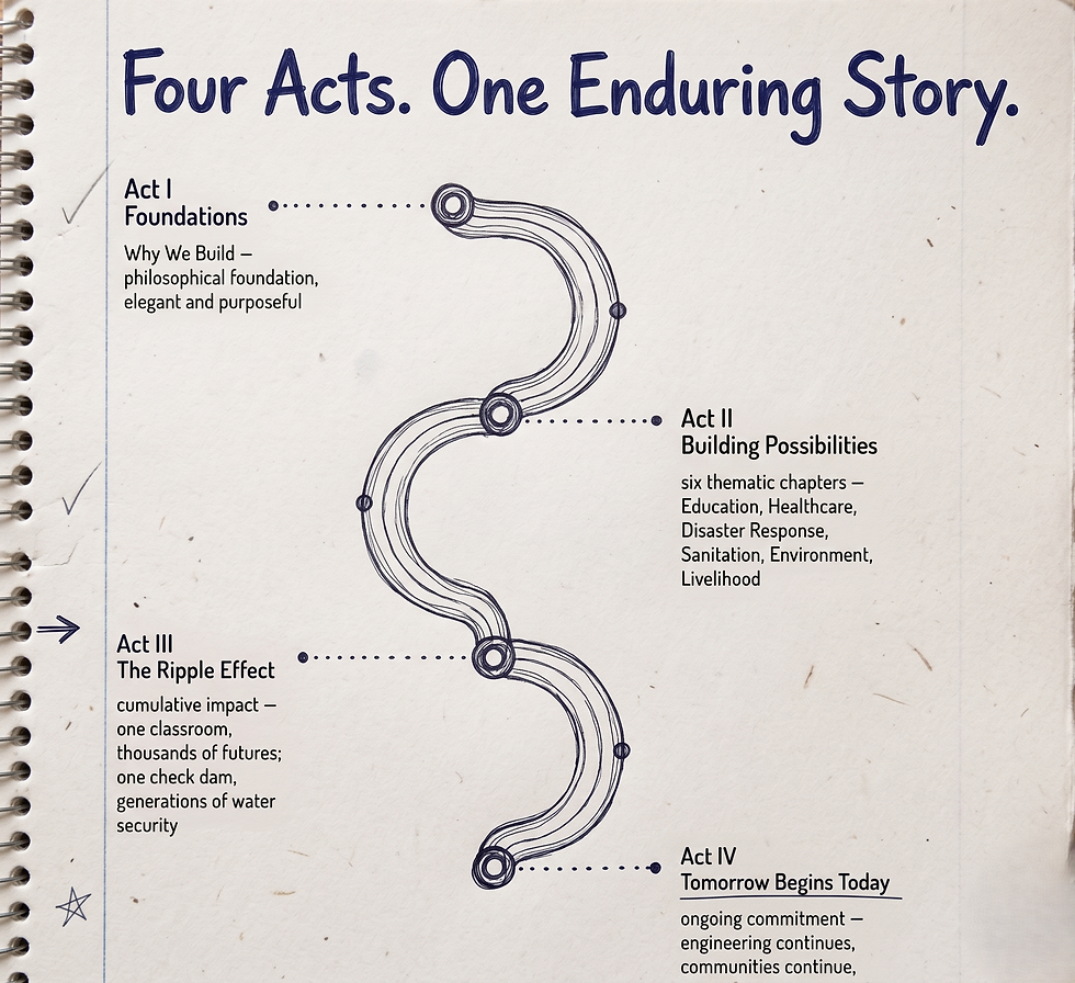 Editorial narrative structure developed for a 50-year engineering company anniversary publication.