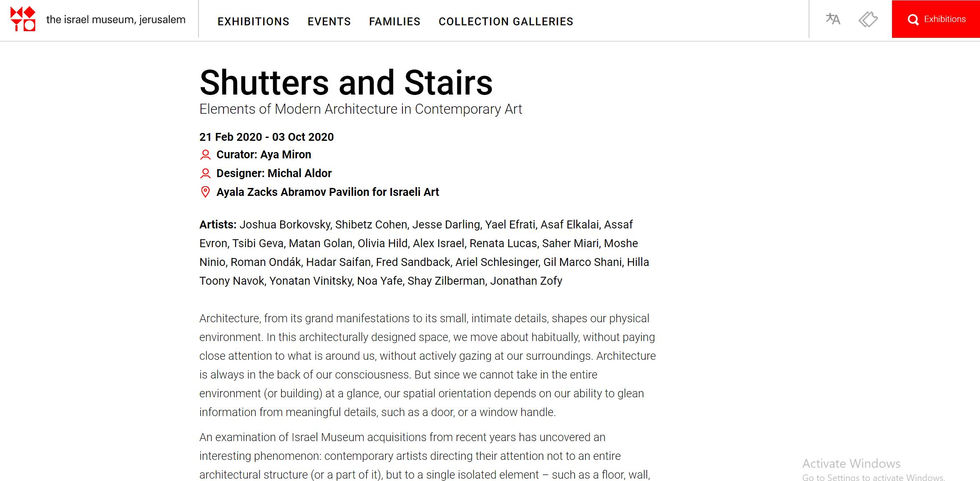 Shutters and Stairs
Elements of Modern Architecture in Contemporary Art, The Israel Museum