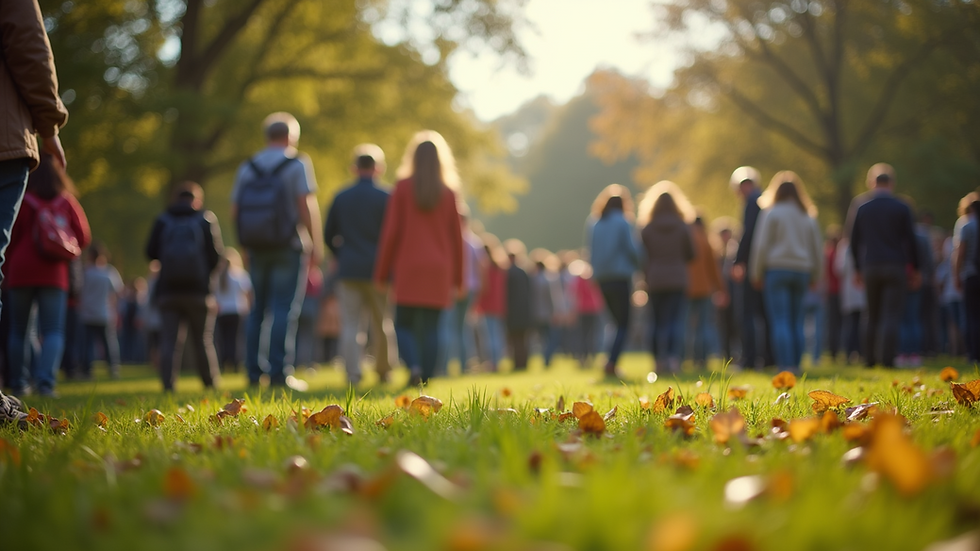 Eye-level view of a community gathering in a park
