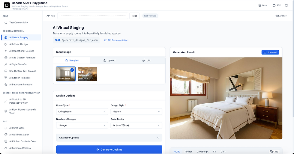 Bring your own input images for testing or use sample images in the playground.