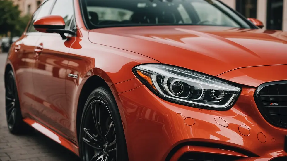 Close-up view of a car with glossy ceramic coating finish