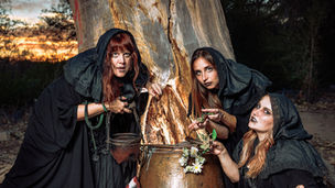 Merritt C. Glover, Rachel Lindsay, and Jamie Coffey as the Three Witches in the New Mexico Shakespeare Festival's production of Macbeth.