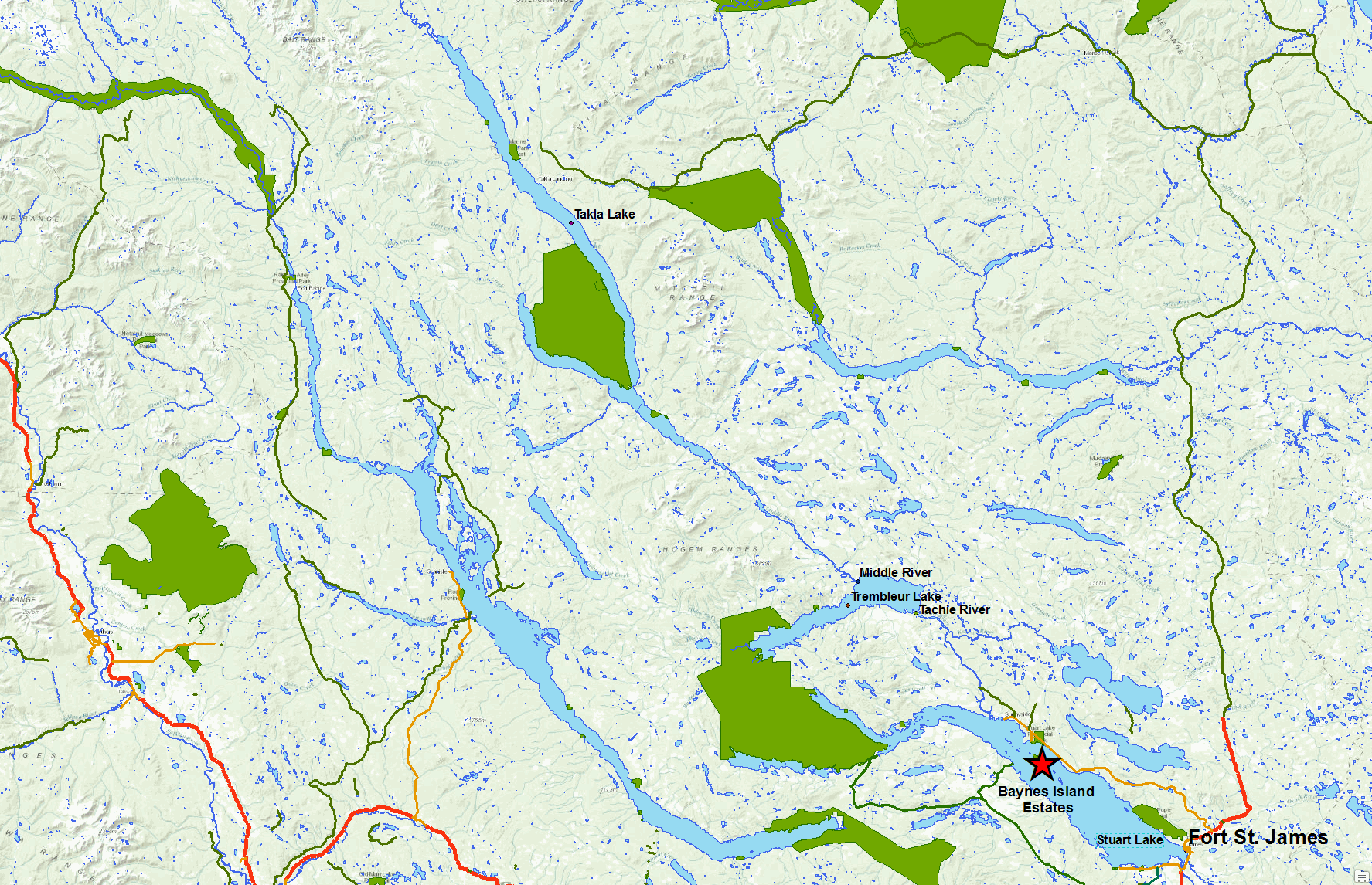 Stuart Lake Trembleur Lake Takla Lake