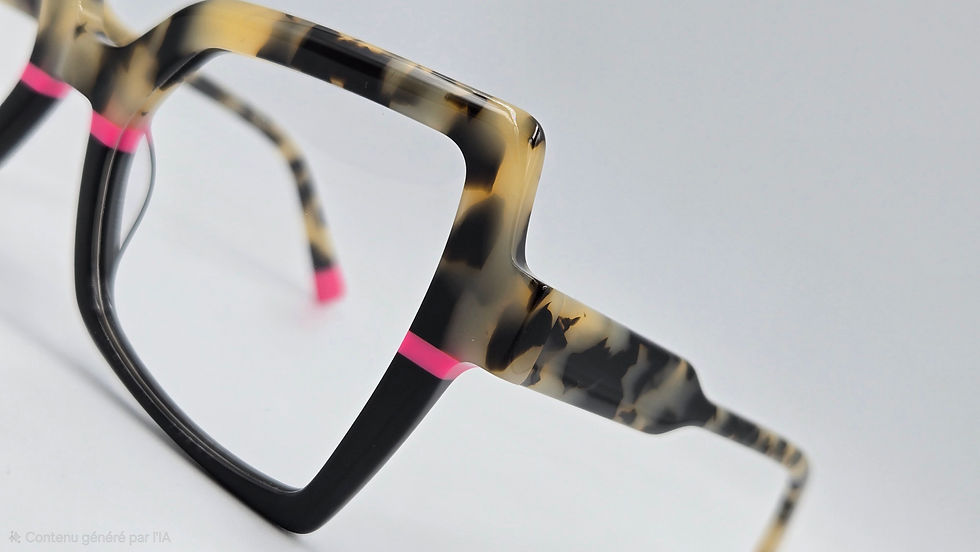 lunettes créateur originales plastique marbrée noire et rose chez votre opticien à boulogne sur mer outreau wimereux calais et la cote d'opale