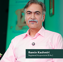 Ramin Keshmiri, registered acupuncturist at Parsa Wellness Clinic offering acupuncture, trigger point therapy, Qi Beauty, and injection therapy for holistic wellness.