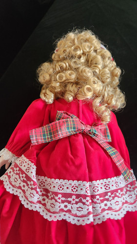 strapless open back dress CELTIC Ireland Porcelain DOLL Redhead Velvet Satin Costume Dress 17in