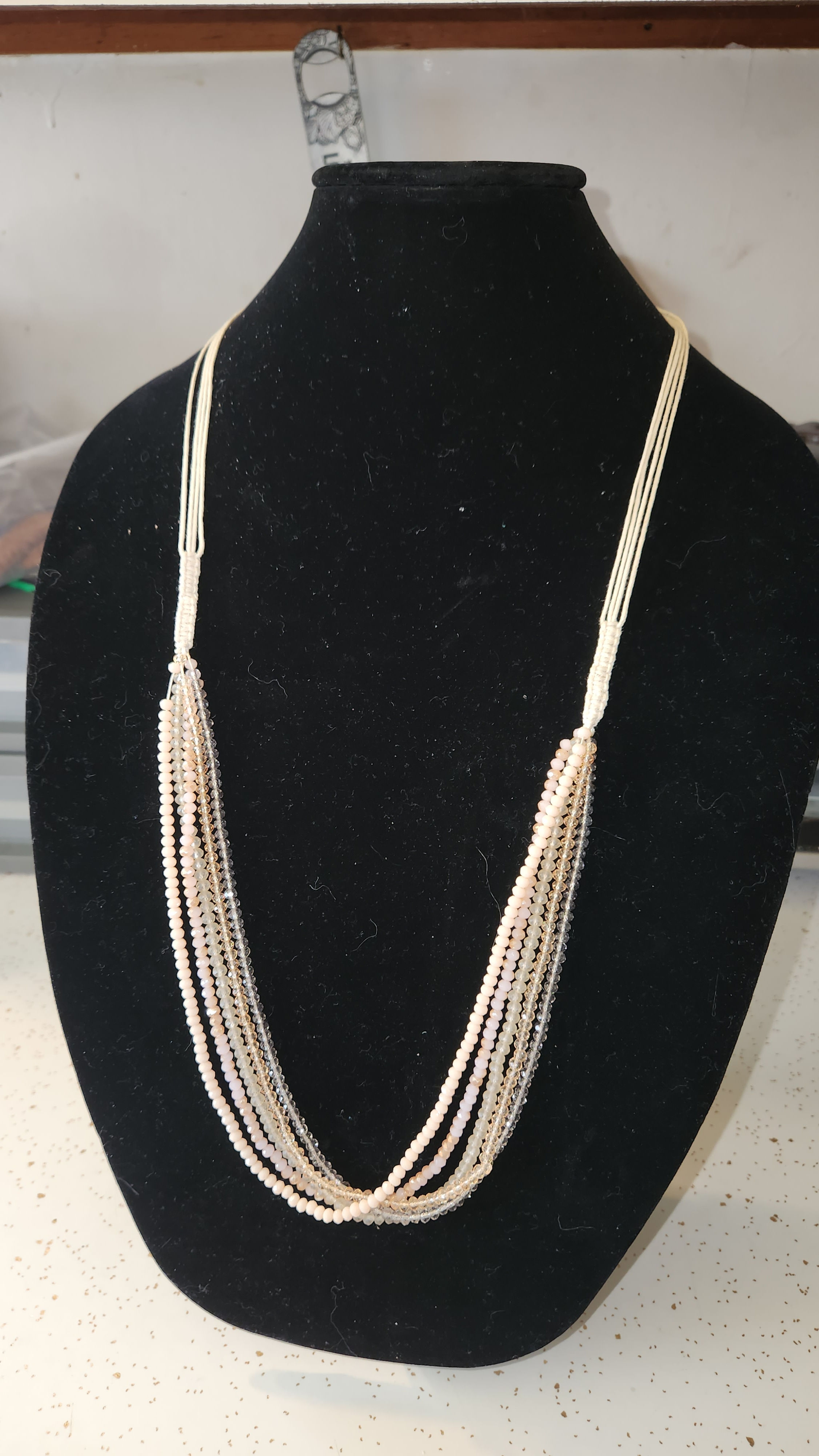 Vintage 5 Strand ball shape beaded necklace with Crocheted ends 32"