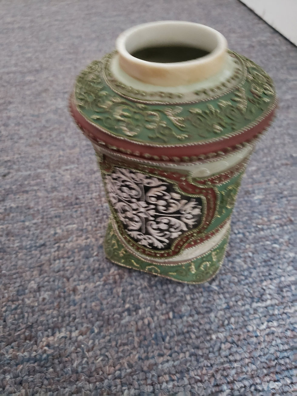 Thumbnail: Antique Nippon Moriage Hand Painted  Beaded Vase