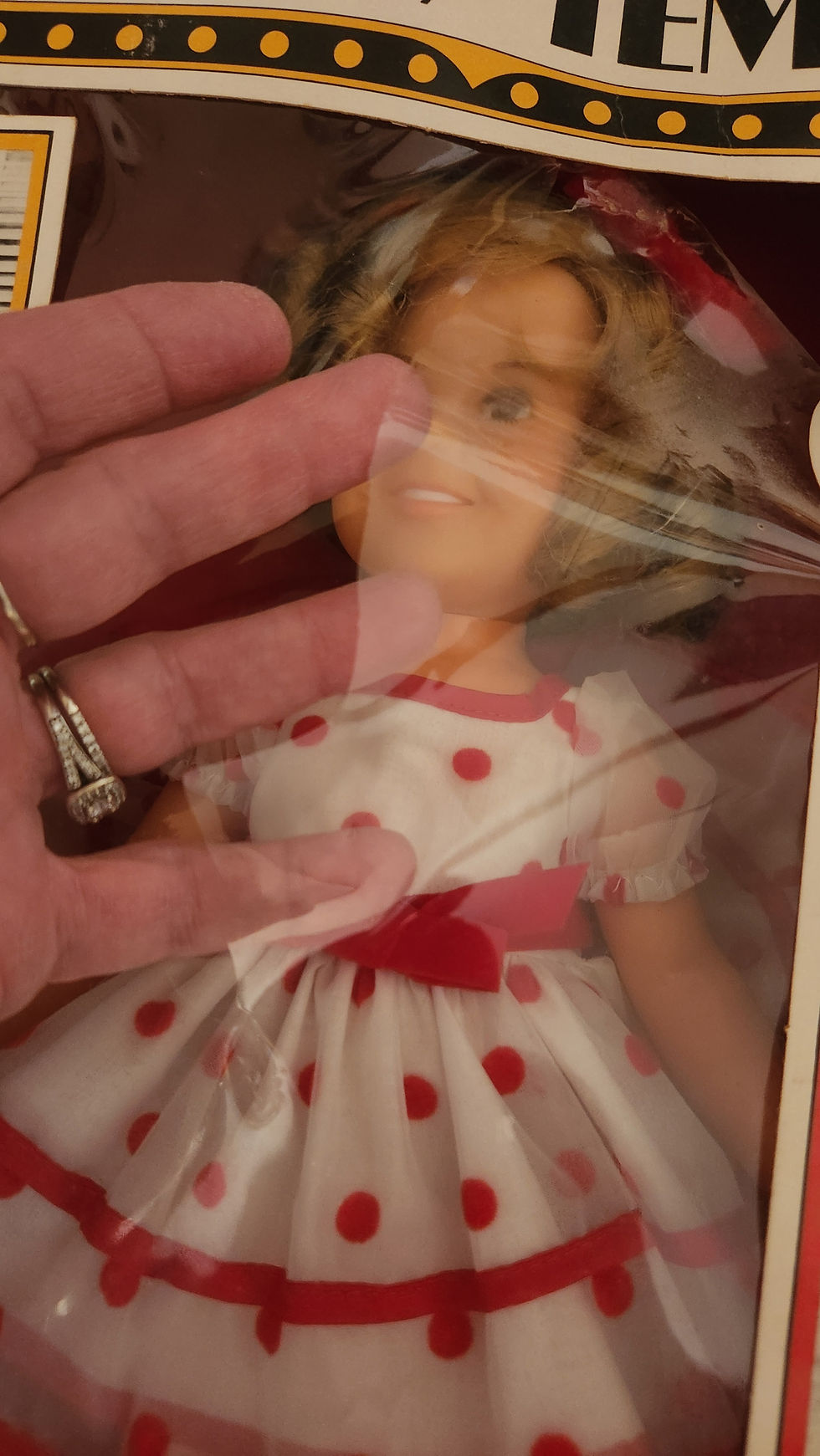 Thumbnail: Vintage 1970's SHIRLEY TEMPLE 16" tall VINYL DOLL with POLKA DOT DRESS by Ideal