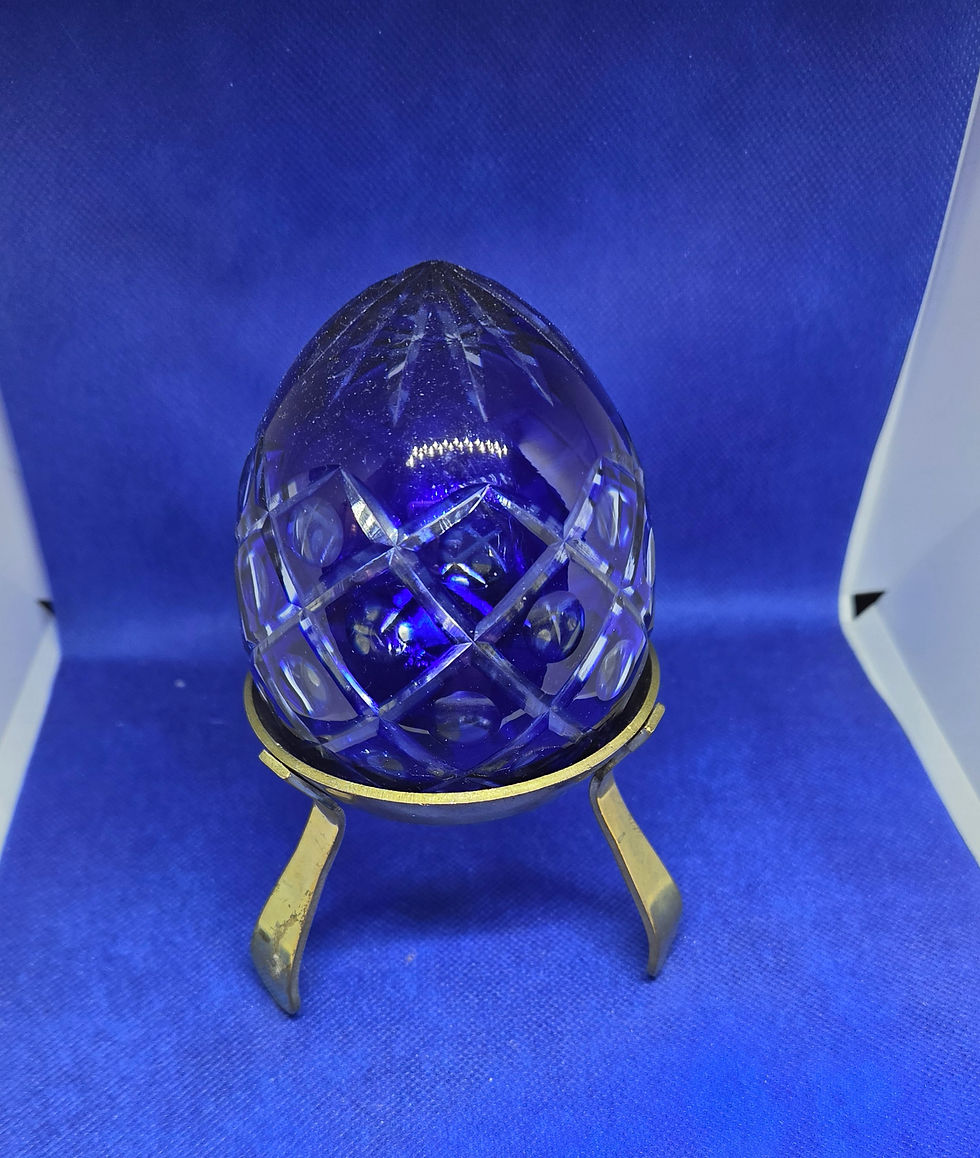 Thumbnail: Vintage Bohemian /European Cut to Clear Crystal Hollow Egg Colbalt Blue