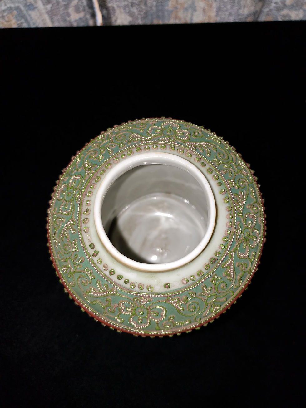 Thumbnail: Antique Nippon Moriage Hand Painted  Beaded Vase