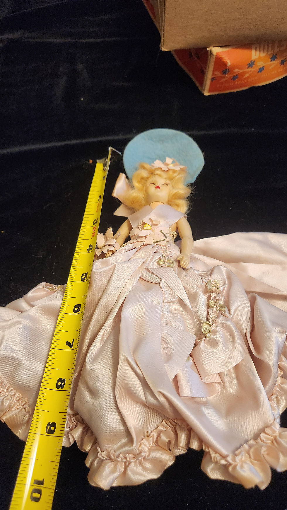 Thumbnail: Vintage Dress Me Doll Ivory And Floral Dress Bride Blue Sleepy Eyes 6" Tall