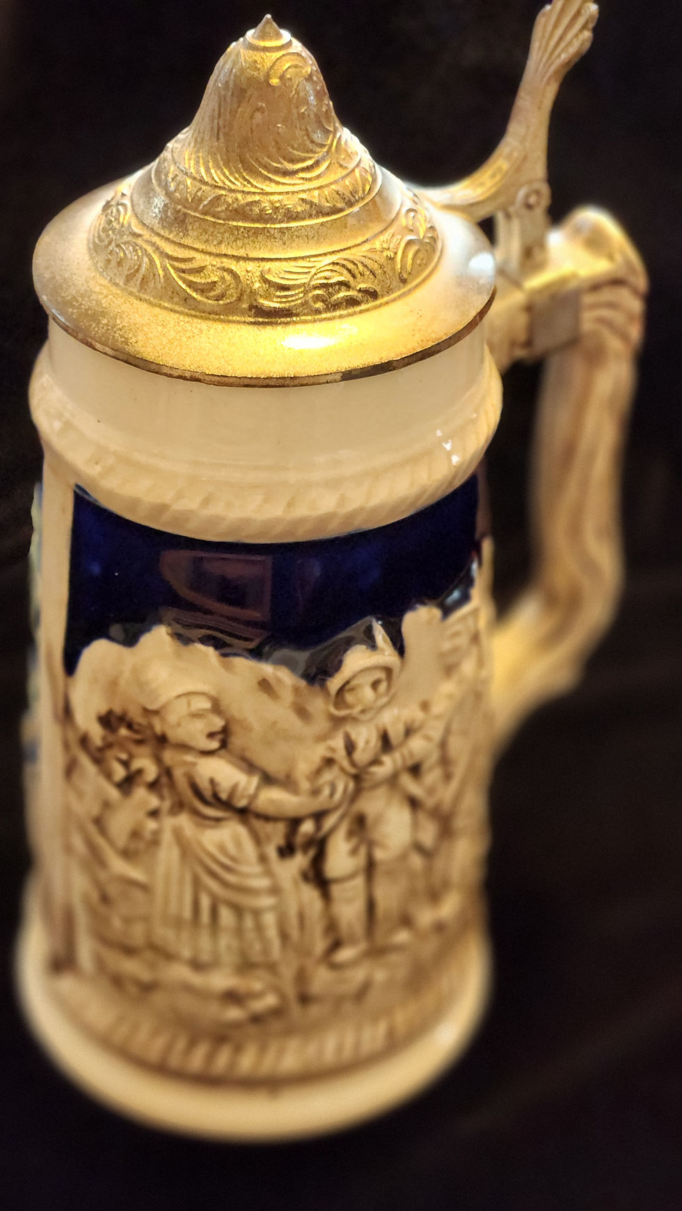 Thumbnail: Vintage Germany Beer Mug Stein Clay Blue, Bubble Style
