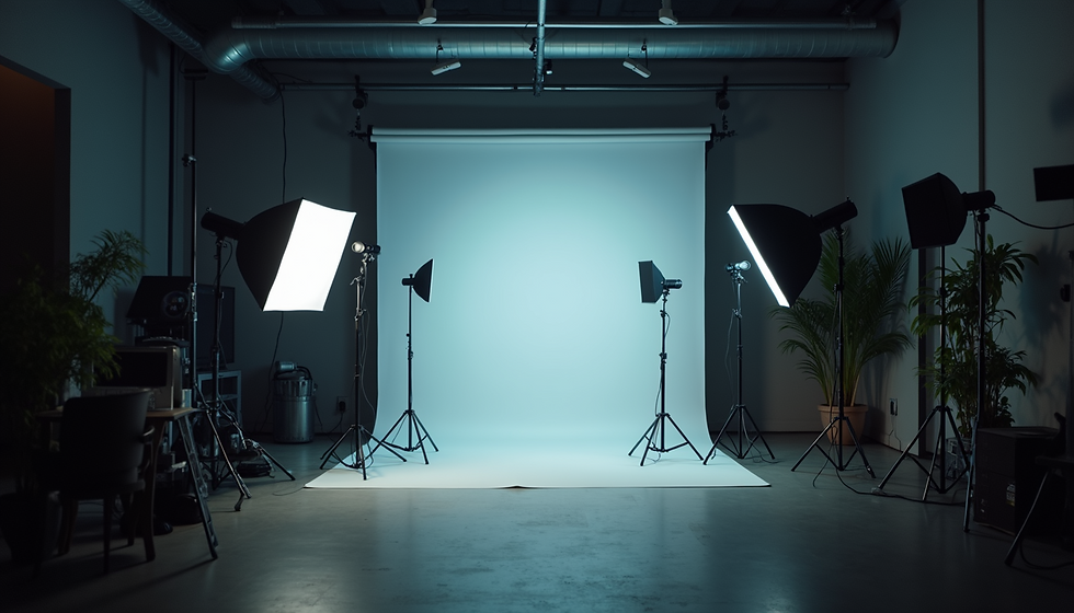 Close-up view of professional camera and lighting setup in a studio