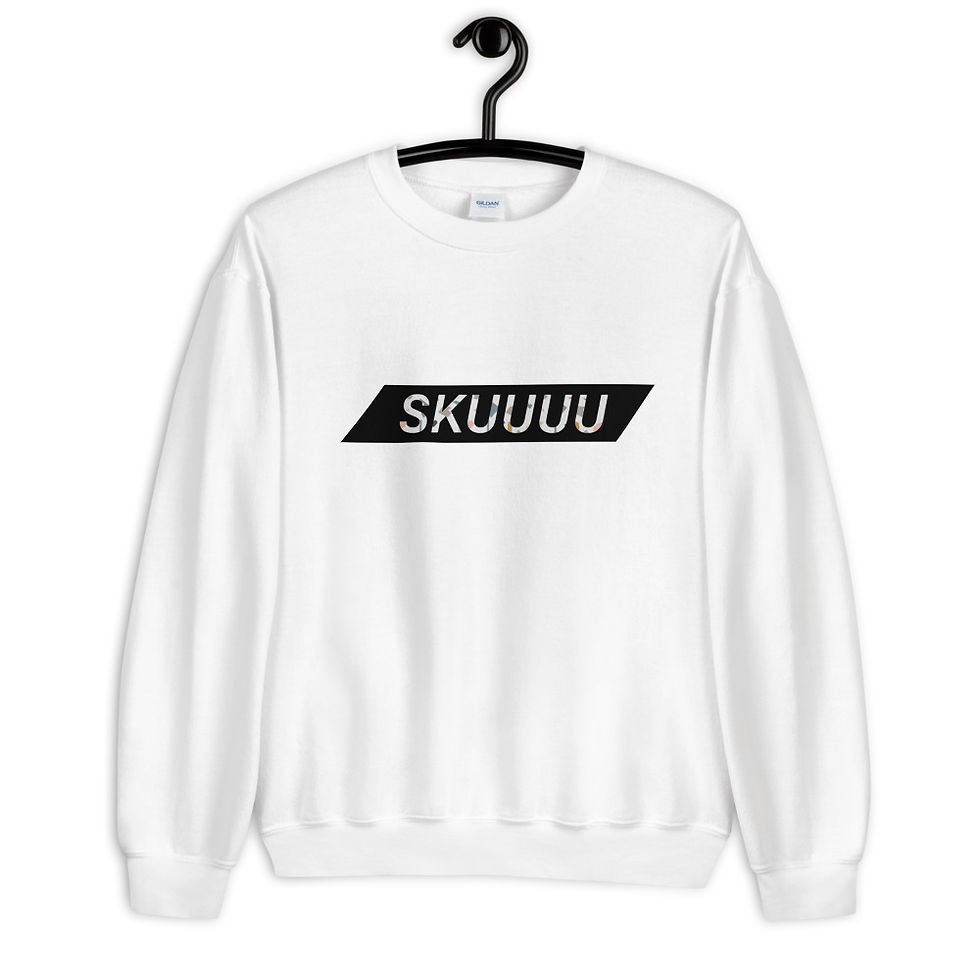 Miniature : Sweat Unisexe Blanc Imprimé « Skuuuu »