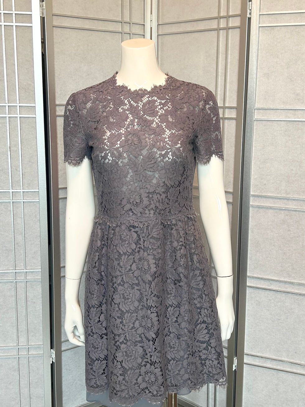 Valentino Lace Mini Dress in Steel Blue Lavender front