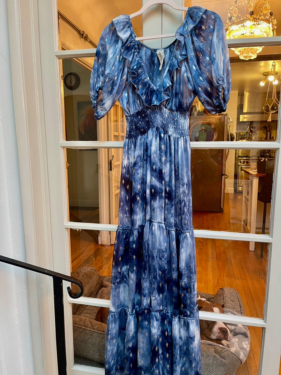 Capuccino Made In France: Long ruffled V-neck Sheer empire waist dress