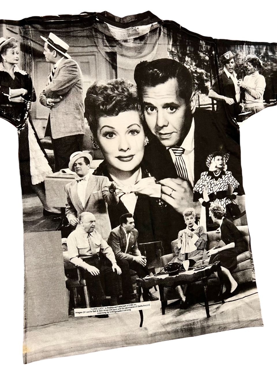 I Love Lucy 90s Vintage All Over Black & White Print T-Shirt