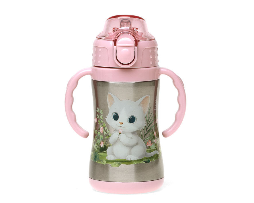 Kiokids - Garrafa Termo de Aprendizagem 280ml Rosa Gato