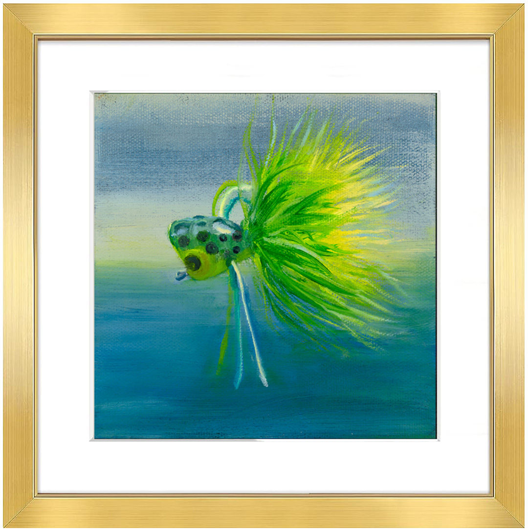 Hand Signed Framed Giclee Print of Frog Bass-Fishing Lure Painting