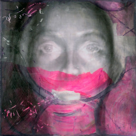 Reduced to a Vector. Speaking unseen and unheard Math. AI Portrait by Rachel Solimeno. 8x8", mixed media on panel, 2023