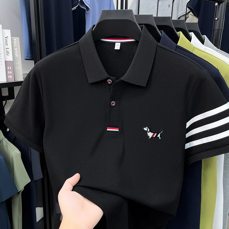 Thumbnail: luxury brand men's high quality short sleeves polo shirt lapel embroidery puppy 