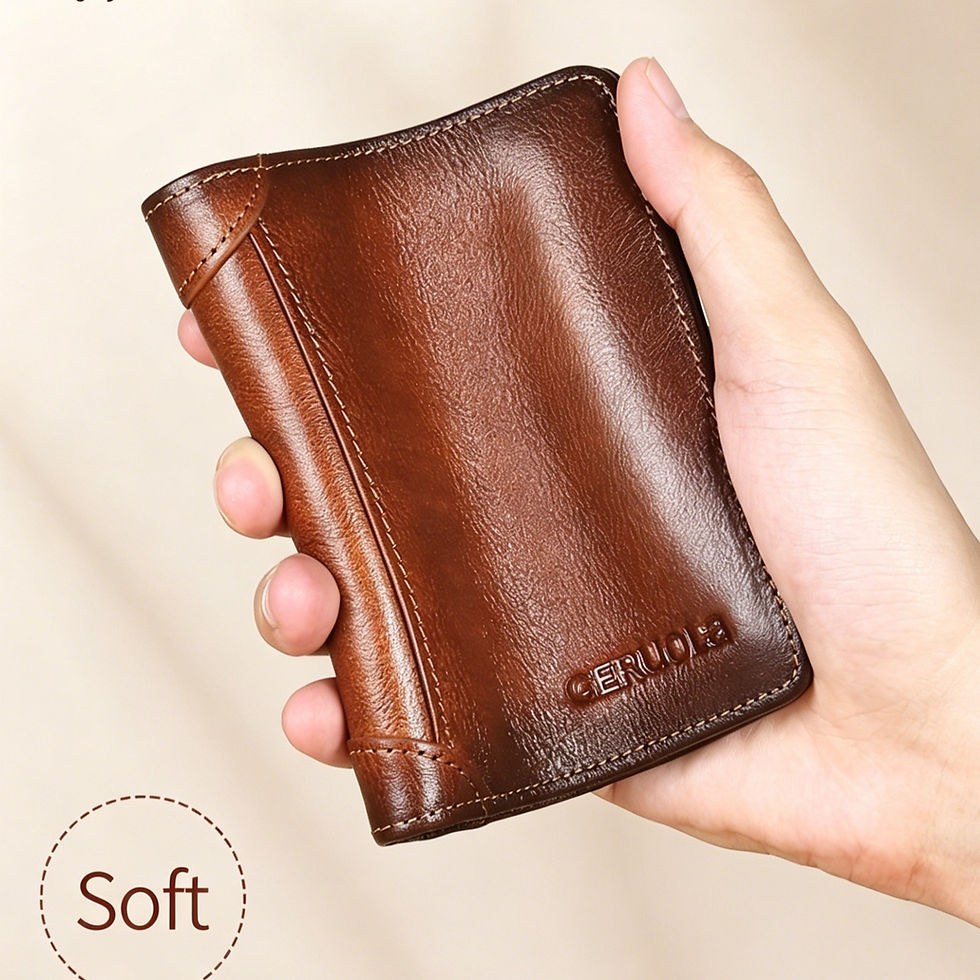 Thumbnail: Genuine Leather Men's Wallets RFID Blocking Trifold Business Short Purse Wallet 