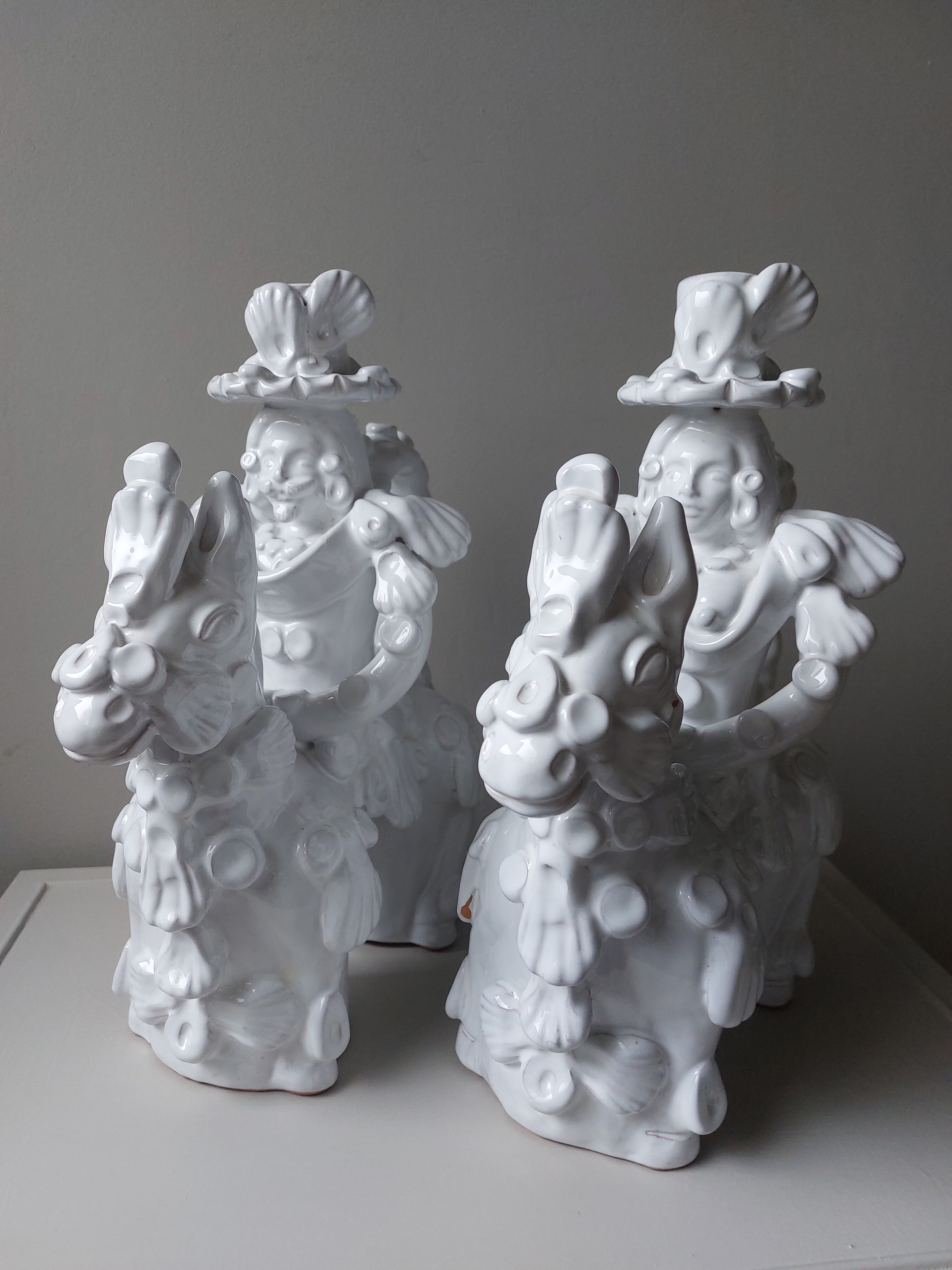 1970s Puglia, Italian Male and Female Cavalieri Candle holders