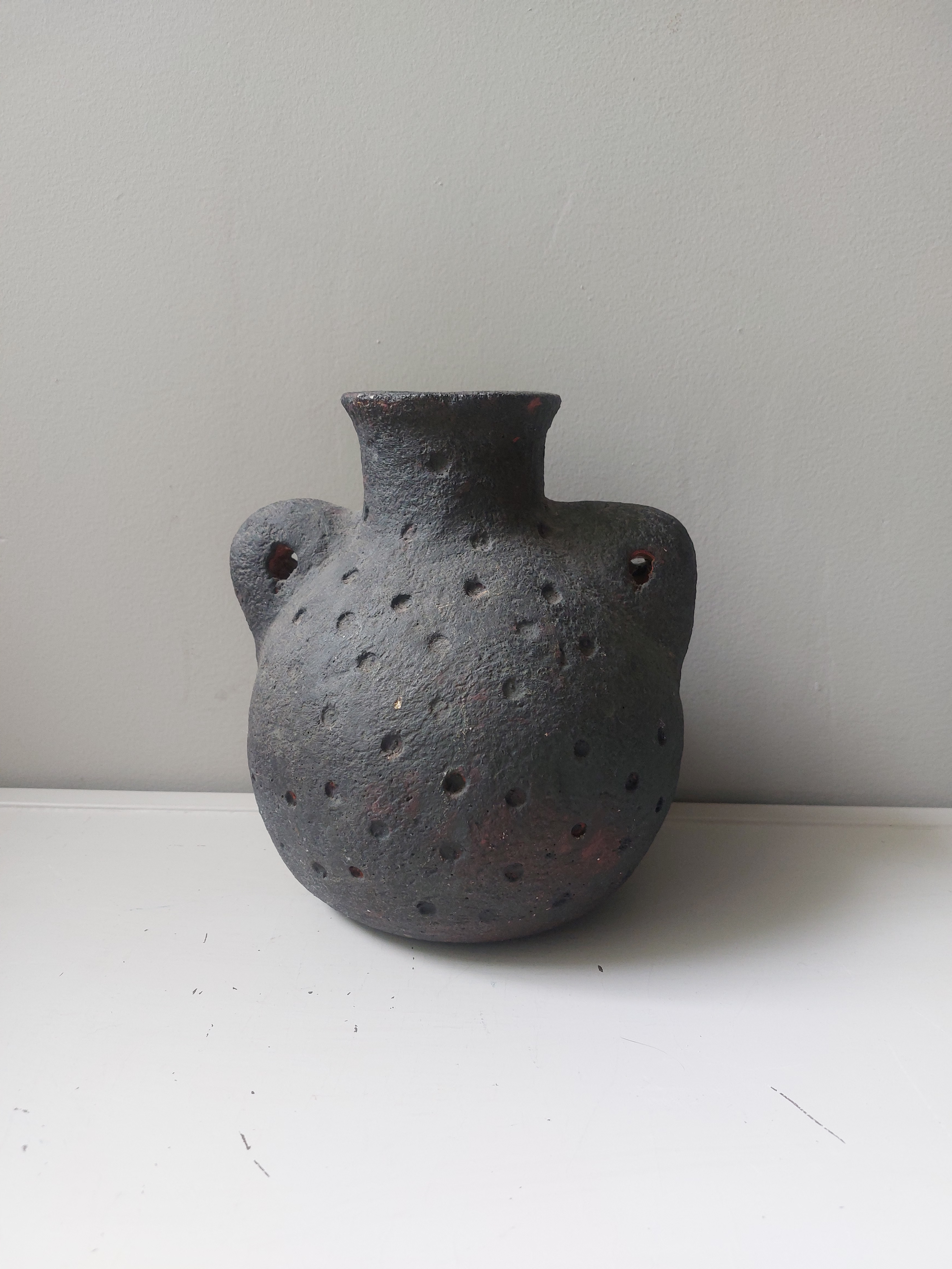 1970s Blackware Studio Marked Pottery Vase