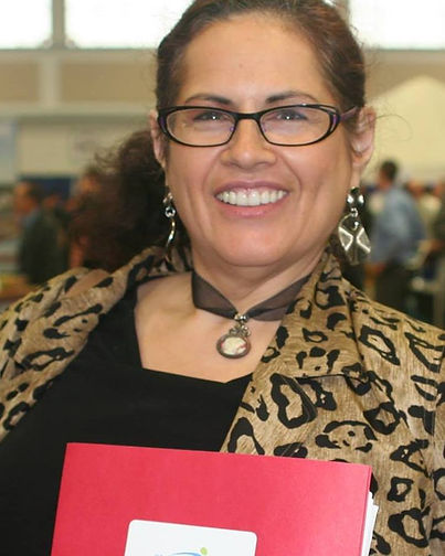 Smiling woman holding red folder